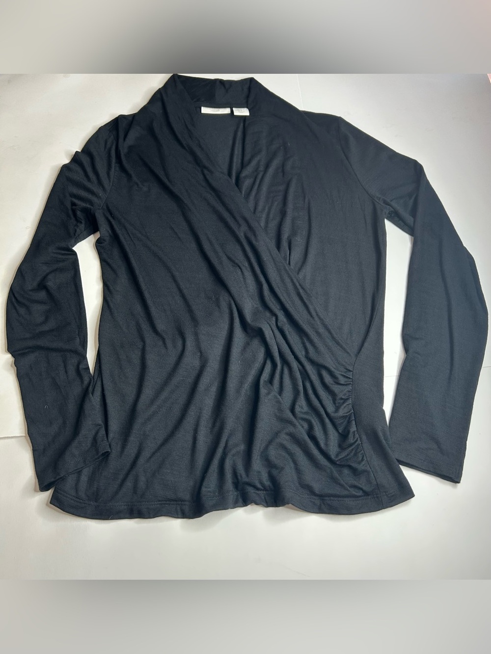 Christian Siriano Black Draped Long-Sleeve Wrap Top Minimalist SzM Day to Night - Picture 5 of 9